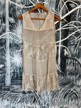 Sheer Tiered Lace Mini Dress in Cream